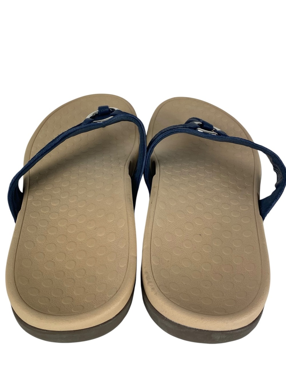 Vionic Aloe Navy Blue Leather Sandals Toe Post Orthotic Arch Thongs Flip Flops - Picture 7 of 11